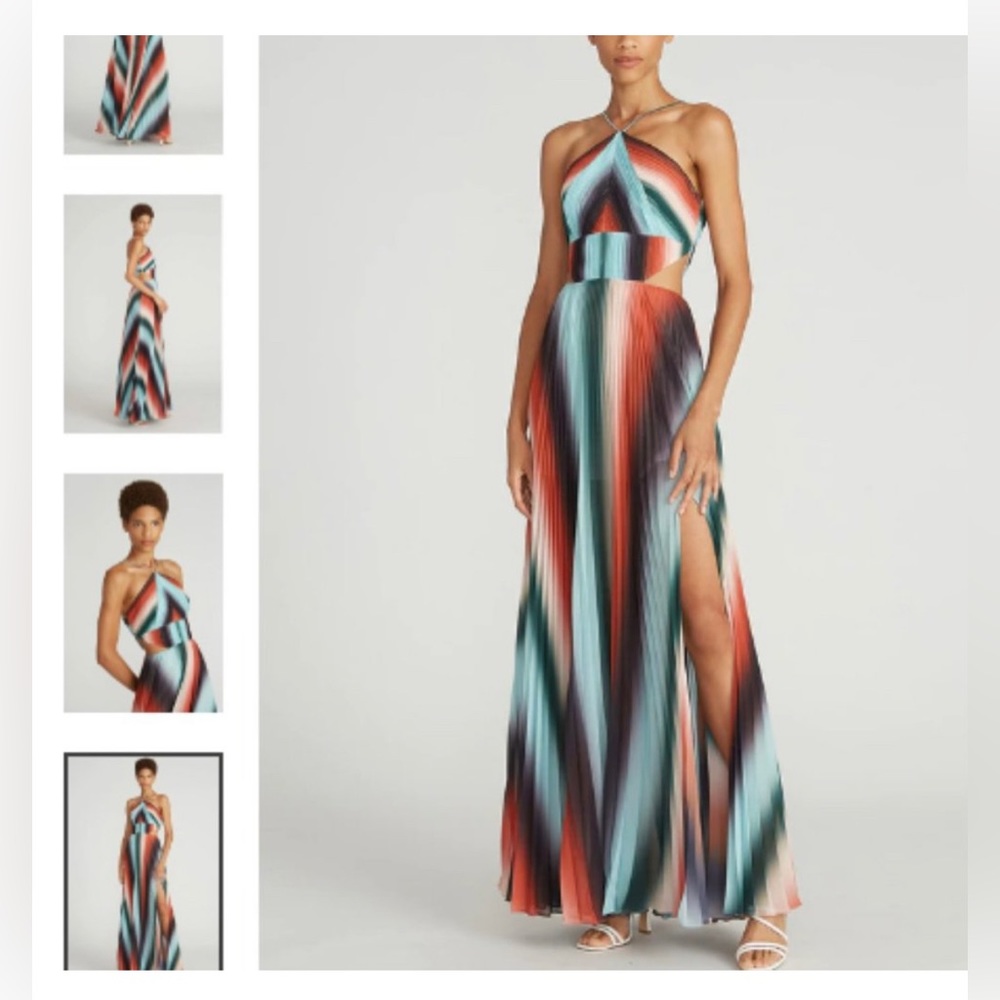 Amur Janet Pleated Gown Maxi Dress Rainbow Red Green Blue Cutouts, Size 6